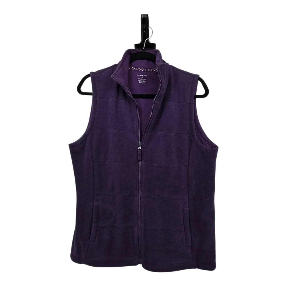 Land's End Full Zip Fleece Vest Women's MED Purple Plum Pockets‎ Outdoor Cozy